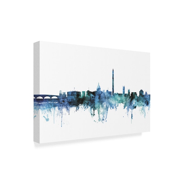 Michael Tompsett 'Washington Dc Blue Teal Skyline' Canvas Art,16x24